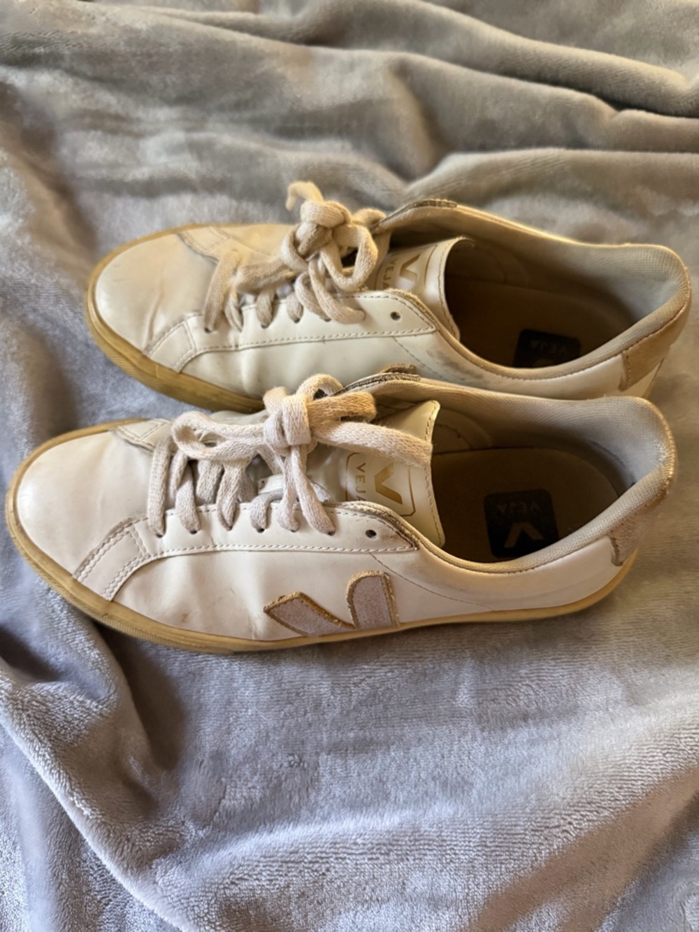 Veja White Leather Low-Top Sneakers with Tan Accents